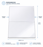 Porta precios doble bolsillo, plástico transparente